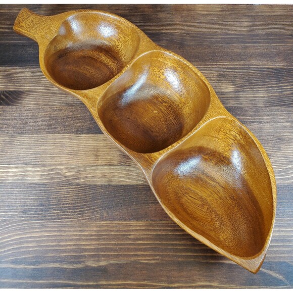 Large Wood Vintage Divided Tray, Charcuterie Board, Monkeypod - Picture 1 of 5